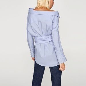 Zara blue shirt with pearls